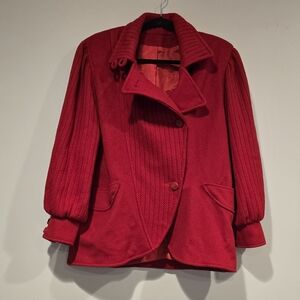 Vintage Portrait Women's Wool Red Pea Coat Style Jacket Coat - READ